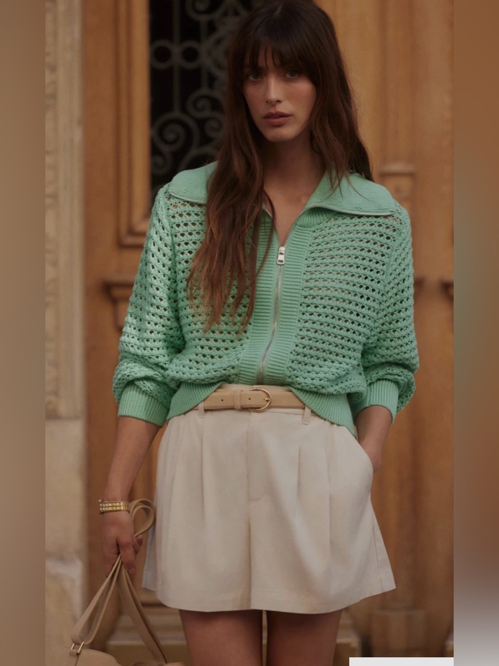 Varley Eloise zip through knit jacket medium Dusty jade green style VAR01791